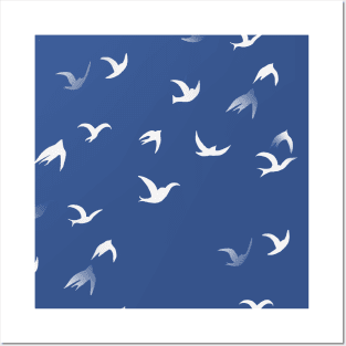 Flying Free Birds Silhouette In White Posters and Art